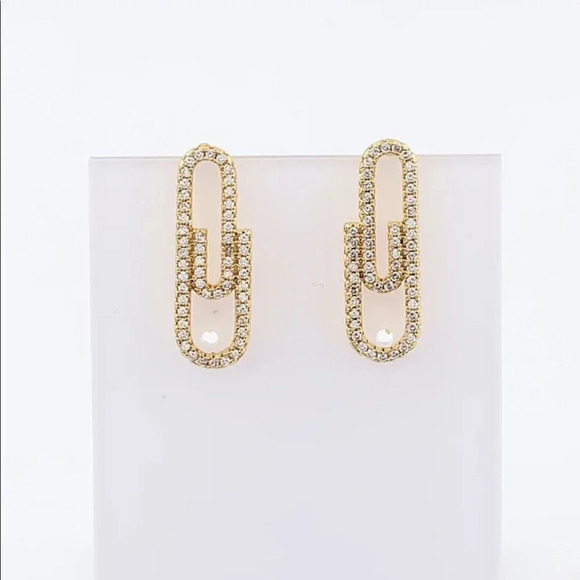 NEW! 18K Yellow Gold Plated & Sterling Silver Cubic Zirconia Paperclip Earrings - Picture 6 of 7